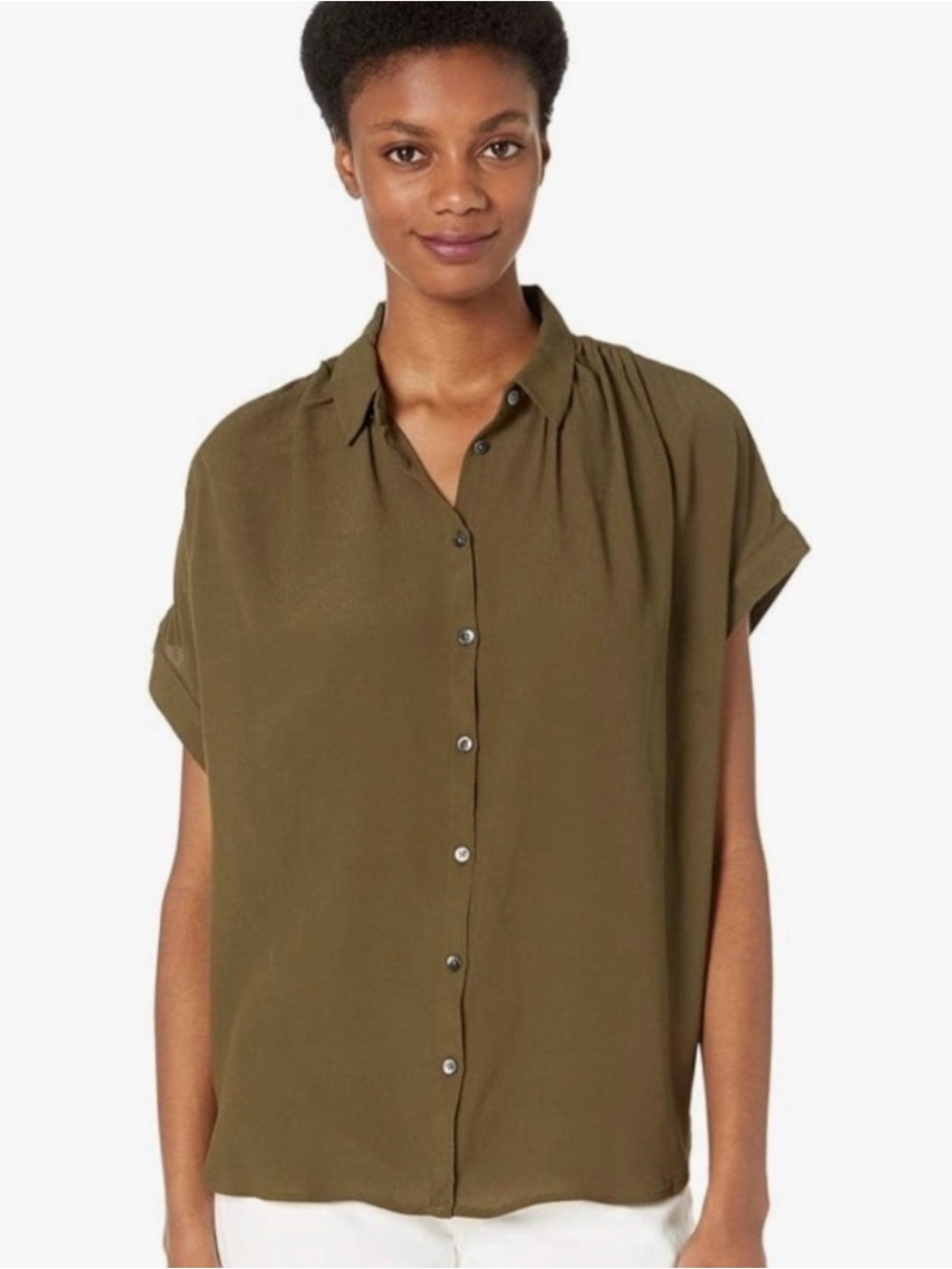 Madewell Olive Short-Sleeve Button-Down Shirt